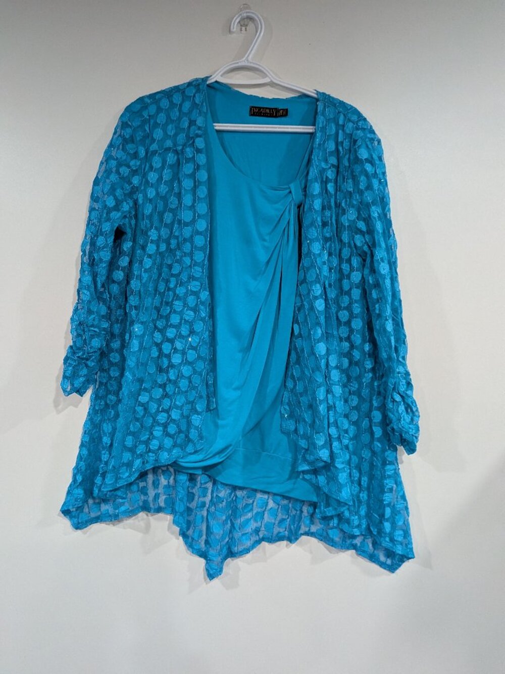 Picadilly 2-Piece Set Sleeveles Top and Lace Cardigan Turquoise Size XXL